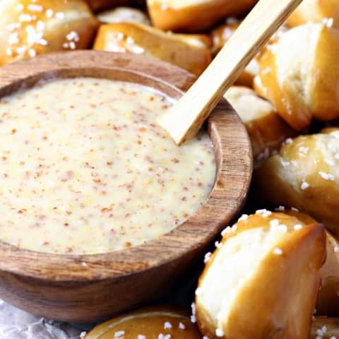 Chewy Pretzel Bites with Honey Mustard Dipping Sauce