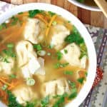 Wonton Soup with carrots and green onions.