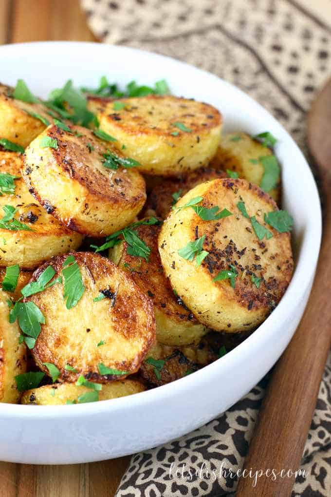 Melt in your mouth potatoes -- sliced, roasted Yukon Gold potatoes.