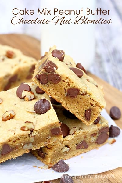 Cake Mix Peanut Butter Chocolate Nut Blondies {Let's Dish}