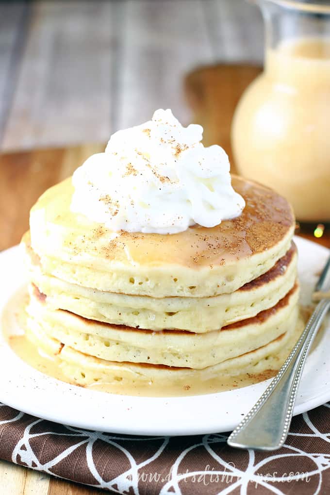 Eggnog Pancakes with Homemade Vanilla Syrup