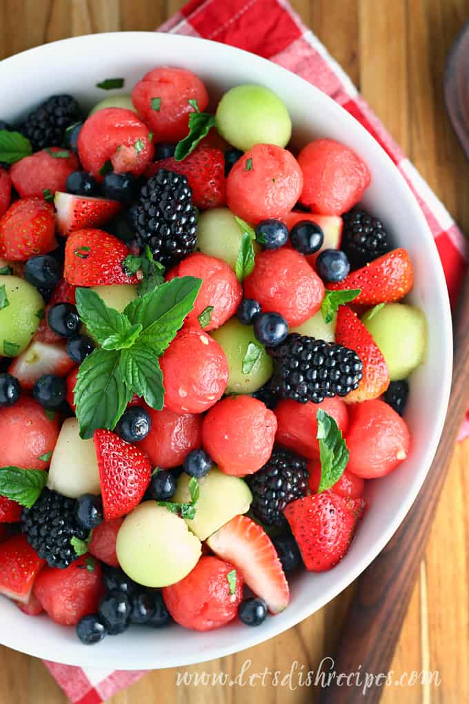 Melon Berry Fruit Salad with Honey Lime Dressing