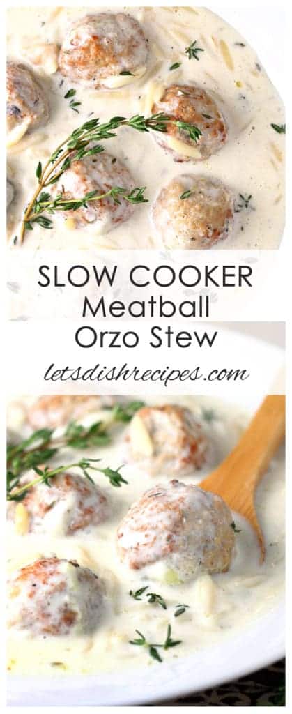 Creamy Slow Cooker Meatball Orzo Stew