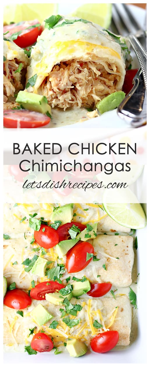 Baked Chicken Chimichangas with Creamy Green Chile Sauce | Let's Dish ...