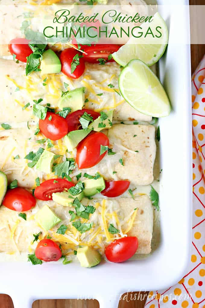 Baked Chicken Chimichangas with Creamy Green Chile Sauce