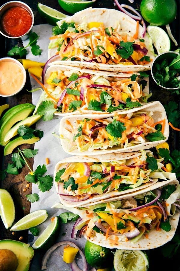 Asian Chicken Tacos with Mango Slaw