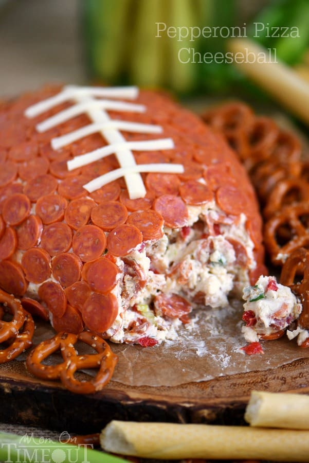 Pepperoni Pizza Football Cheese Ball {Mom on Timeout}