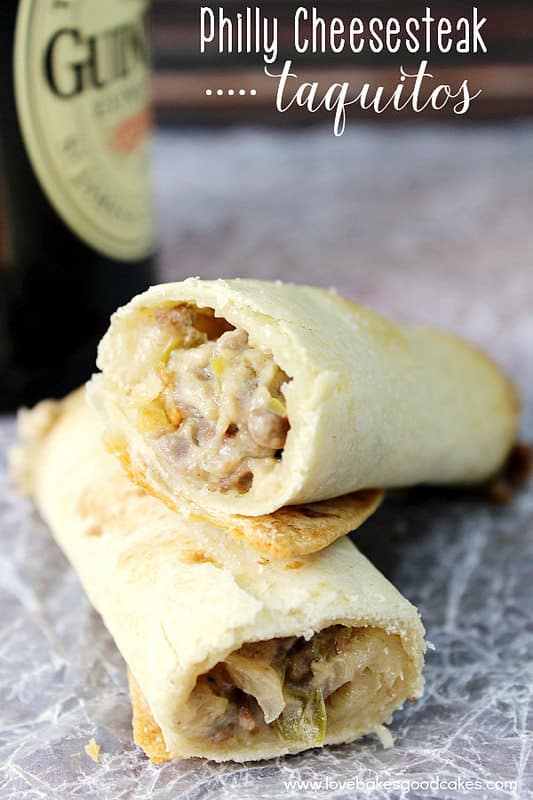 Philly Cheesesteak Taquitos {Love Bakes Good Cakes}