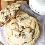 Homemade Crumbl chocolate chips cookies with milk