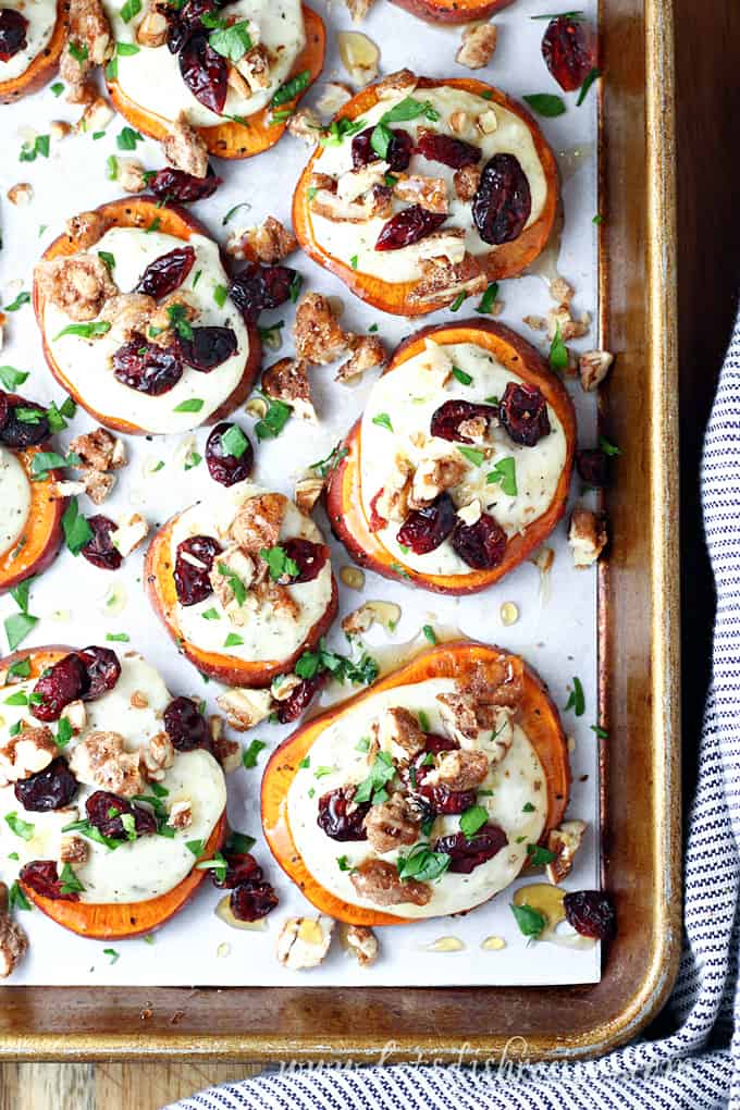 Sweet Potato Rounds with Cranberries and Candied Pecans