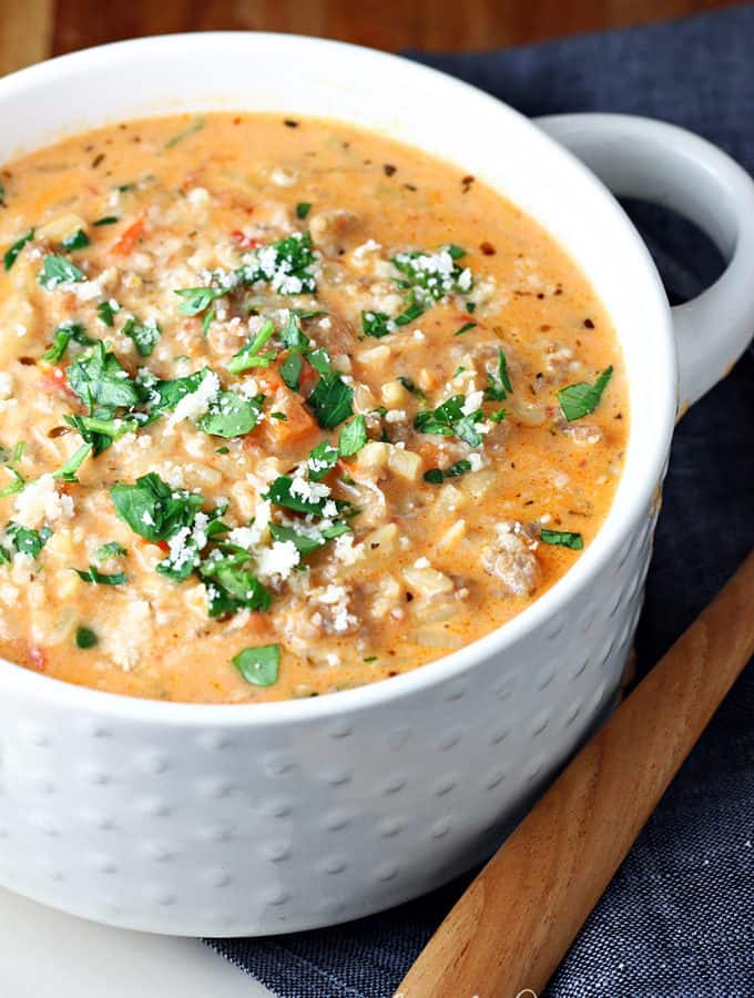 Sausage Orzo and Spinach Soup