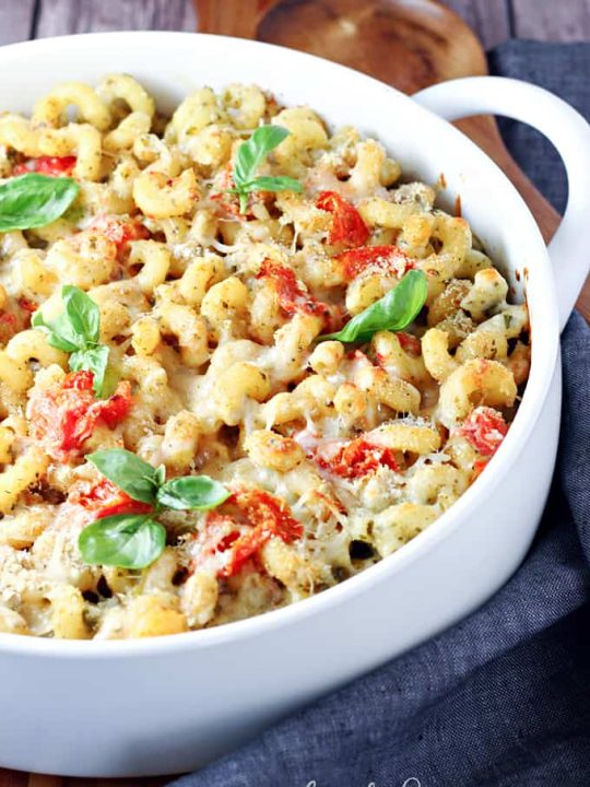 Baked Pesto Pasta with Tomatoes — Let's Dish Recipes