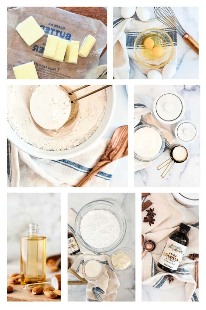 Collage of ingredients for Crumbl Sugar Cookies