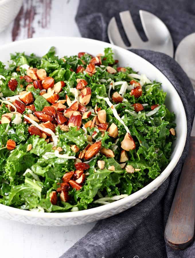 Chick-fil-A Kale Crunch Salad with kale, cabbage and almonds in a large bowl.
