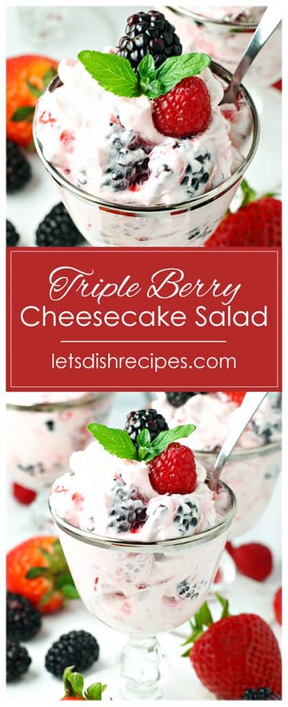 Dessert salad made with cream cheese, whipped cream and fresh berries.