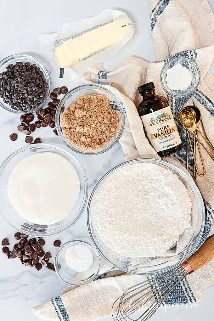 Ingredients for Gideon's Bakehouse chocolate chip cookies.